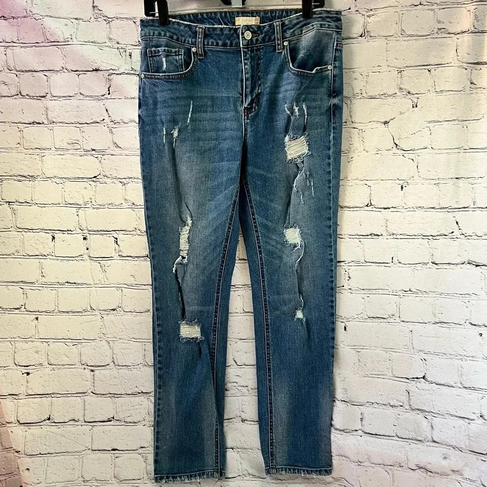 Altar’d State Straight Leg Distressed Denim Jeans Medium Wash Size 30